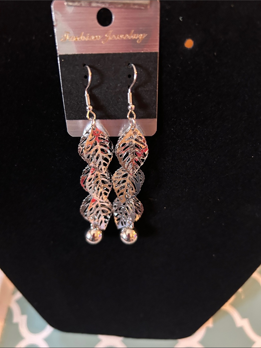 Silver Leaf Dangle Earrings - Unbranded